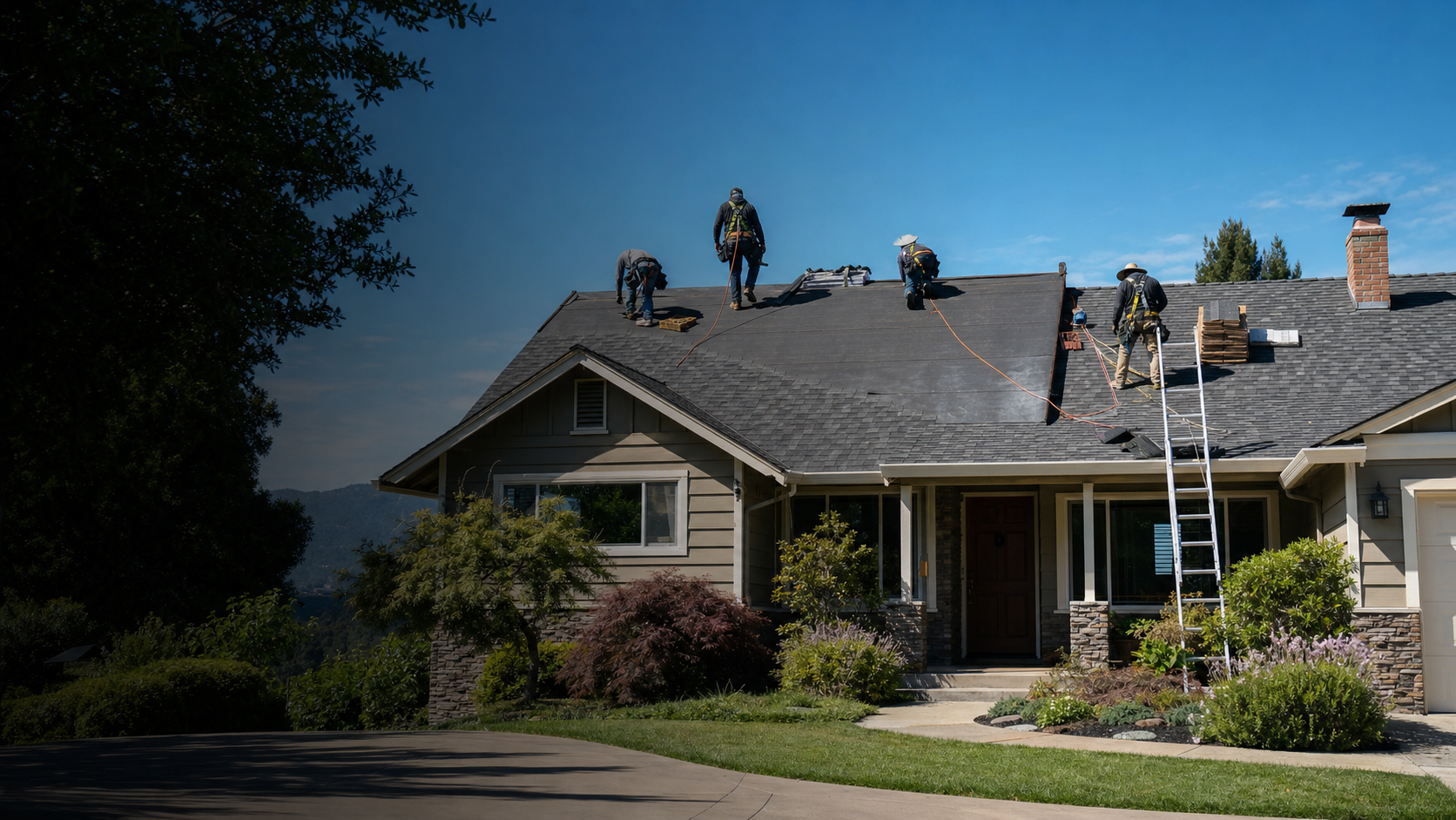 Grace Roofing crew replacing a residential roof in the Bay Area